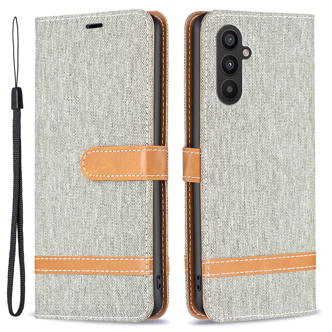 Til Samsung Galaxy A25 5G telefon læderetui jeans stof splejsning telefoncover med pungholder Til Samsung Galaxy A25 5G telefon læderetui jeans stof splejsning telefoncover med pungholder